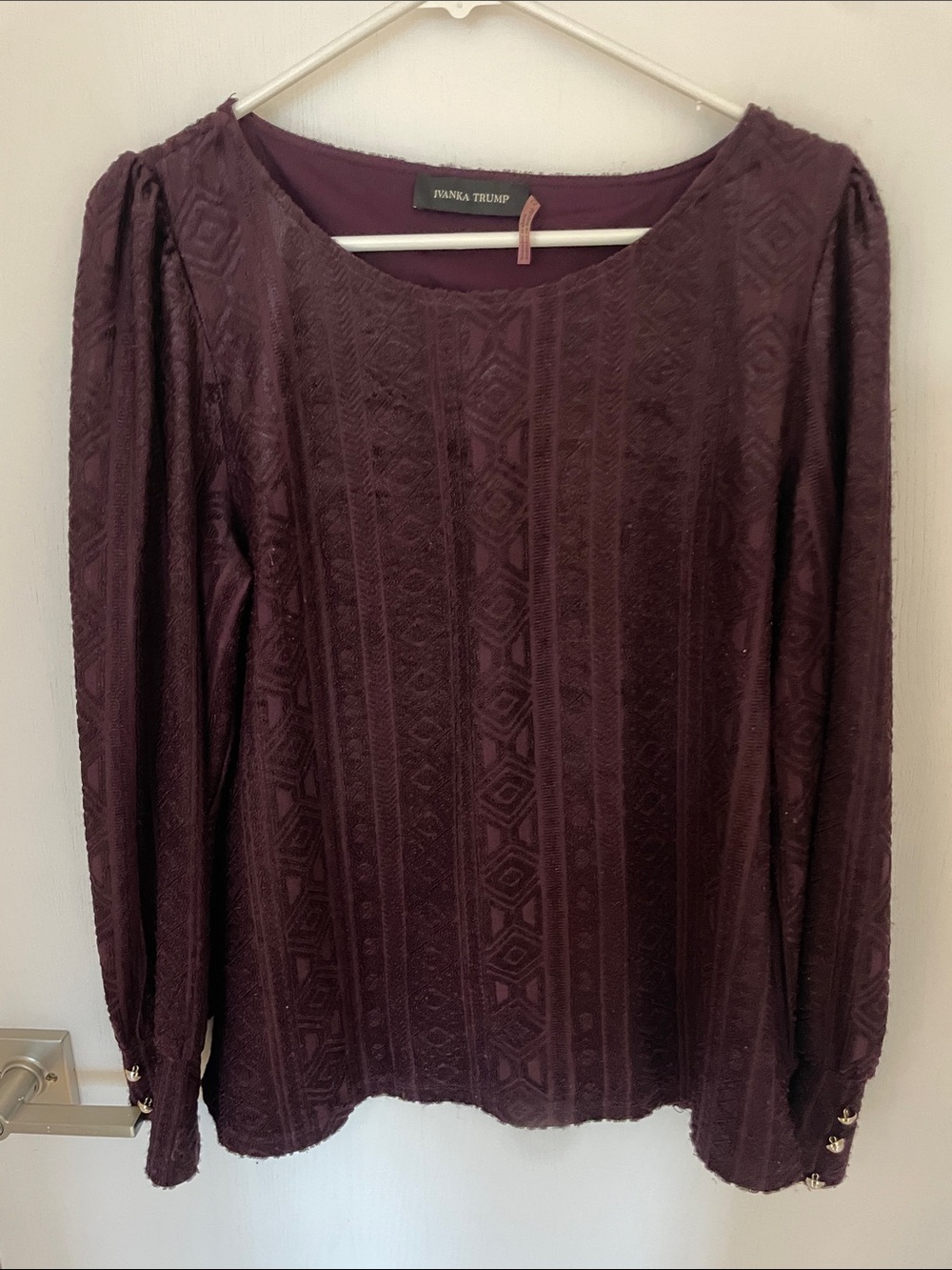 Ivanka Trump Plum Textured Long Sleeve Blouse